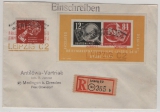 DDR, 1950, Bl. 7 u.a, auf Einschreiben- Fernbrief, mit Debria- Stempel, gelaufen von Leipzig nach Dresden
