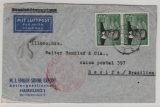 DR, III. Reich, 1939, Mi.- Nr.: 538 (2x) als MeF auf gr. Flugpost- Auslandsbriefstück von Hamburg nach Recife (Bras.)