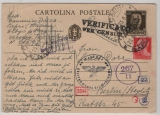 Italien, 1942, 30 Ct. GS- Karte + 20 Ct. Zusatzfrankatur als Auslandspostkarte von Capri nach Berlin, mit 7x Zensur!