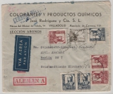 Spanien, ca. 1942, 2,03 Pts. MiF auf Luftpost- Auslandsbrief von Valadolid nach Berlin, mit spanischer Zensur