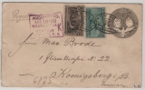 USA, 1893, 10 Ct.- GS- Umschlag (Columbus GS!) + 13 Ct. Zusatzfr., als R.- Auslansbrief von New York nach Königsberg