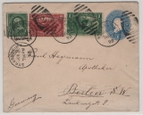 USA, 1898, 1 Ct.- GS- Umschlag + 4 Ct. Zusatzfr., als Auslansbrief von Syracuse (New York) nach Berlin