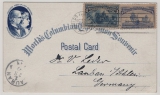 USA, 1893, 2 Ct. MiF auf Auslandspostkarte (Columbus- / Weltausstellung) von Chicago nach Lauban (D.)! Sehr dekorativ!