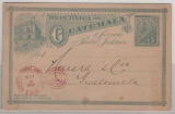 Guatemala, 1891, 3 Ct. GS- Karte gelaufen als Fernpostkarte (per Bahnpost!) von San Chose nach Ambu ... (?)