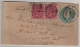 Indien, 1902, 1/2 A. GS- Umschlag + 2 A. Zusatz, als Auslandsbrief von Kora- Jahanabad nach New York (USA)