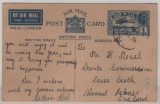 Indien, ca. 1936, 4 A.- Luftpost- GS- Karte, gelaufen von B... via London nach Caess Cassle (?) Channel Island