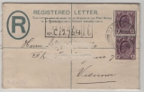 Straits Settlements, 1909, 10 Ct.- R- Brief-GS- Umschlag + 4 Ct. (2x) als Zusatz, als Auslands- R.- Brief von Singapore nach Wien