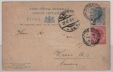 Straits Settlements, 1909, 2 Ct.- Überdruck- Antwort- GS. + 2 Ct. Zusatz, gelaufen von Singapore nach Wien