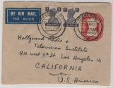 Indien, 1950 (?), 2A.- GS Umschlag, + 8 AS (2x) als Zusatz auf Luftpost- Auslandsbrief von Afzalganj nach Los Angeles (USA)