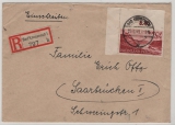 FRZ / Rhld.- Pf., 1949, Mi.- Nr.: 28 mit ER als EF auf Einschreiben- Fernbrief von Bad Kreuznach nach Saarbrücken