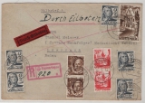 FRZ / Württember- H., 1948, Mi.- Nrn.: 1 (5x), 2 (2x), 8 (2x)+ 13, als MiF auf R.- Express Fernbrief von Sigmaringen nach Lörrach