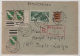 FRZ / Allgem. Ausg. + Saarland, 1947, Mi.- Nrn.: 1 (3x, + 1 BR u), 3, + Saar 200, als MiF auf R.- Fernbrief von Saarlouis nach Dietz