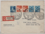 FRZ / Baden, 1948, Mi.- Nr.: 14 (2x), 19 (2x) + 24, als MiF auf Einschreiben- Fernbrief von Freiburg (mit So. St.) nach Halle