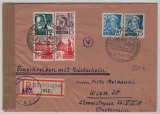 FRZ / Baden, 1948, Mi.- Nr.: 4, 5, 7, 8 (2x) + 11, als MiF auf R.- Rückschein- Auslandsbrief von Säckingen nach Wien (A), mit Zensur!