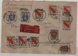 FRZ / Allgem. Ausgaben, 1947, Mi.- Nrn.: 3 (2x), 9 (2x) + 10 (7x), in MiF auf Wert- Fernbrief von Wittlich nach Lahm