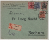 DR, Infla- Germania, 1920, Mi.- Nrn.: 86 II, 87 II, 91 II + 141 als MiF auf R.- Fernbrief von Essen nach Bochum, dekorativ!