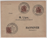 DR, Infla- Germania, 1921, Mi.- Nr.: 140 (3x) als MeF auf Orts- Drucksache, innerhalb von Hannover, mit Sonderstempel, dekorativ!