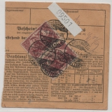 DR / Infla, 1921, Mi.- Nrn.: 114 (2x, vs.) + 115 (2x, rs.), in MiF auf Paketkartenstammteil von Hohenstein- Ernsttal nach Passau