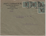 DR, Hochinflation, 1923, Mi.- Nr.: 329 (4x) als MeF auf Auslandsbrief von Leipzig nach Basel (CH)