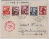 DR, Zeppelin, 1938, Mi.- Nrn.: 679- 83 in MiF auf Zeppelin- Brief zur Sudetenlandfahrt von FF/M via Reichenberg nach Wuppertal