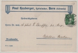 Schweiz, 1911, 5 Rp.- Privat- (Werbe)- GS- Karte, gelaufen als Auslands- Drucksache von Bern nach Baden- Baden (D)