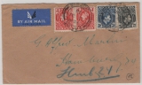 Nigeria, 1938, 9 d. MiF vs. + rs. auf Luftpost- Auslandsbrief von Lagos nach Humb (?, GB?)