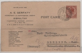 Gibraltar, 1928, 3,5 P. EF auf Auslands- Postkarte von Gibraltar nach Dresden (interessante Werbung vs. => Gibraltar!)
