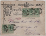 Belgien, 1897, 5 Ct. (5x) als MeF auf Auslandsbrief von Bruxelles nach Hannover, dekorativ!