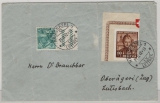 Schweiz, 1942, 15 Rp. MiF (mit Blockmarke!) auf Fernbrief von Neuchatel Oberägeri / Lutisbach, seltene MIF!