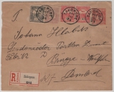 Ungarn, 1924, 10 F. - GS- Umschlag + 23 F. Zusatz, als R.- Auslandsbrief von Zakopose nach Brügge (D.)