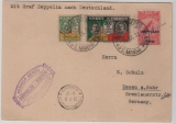 Brasilien, 1931, 850 R. / + 2$ MiF auf Zeppelin- Flugpostkarte von Manha-Pernambuco via Friedrichshafen nach Essen