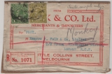 Australien, ca. 1910, 4 + 1 P. MiF auf R.- Auslands- Warenproben- Päckchenaufkleber mit Nachsendung von Melbourne nach London