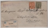 Indien, 1928, 6,6 A. MiF auf R.- Auslandsbrief von Karachi nach Budapest (Ung.), (seltene Destination!)