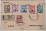 Albanien, 1914, 35 Para + 8 Gr. Überdruck- MiF auf Auslands- Einschreiben, von Valona nach Cannstatt (D.)